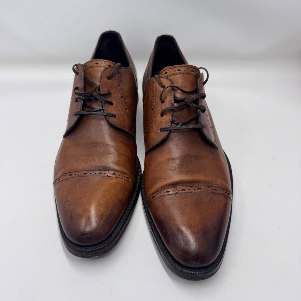 Ermenegildo Zegna Mens Brown Leather Cap Toe Brogue Derby Shoes Size 10 US 9 EU